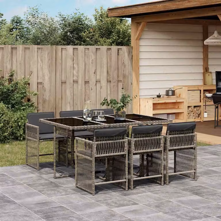 vidaXL Set da Pranzo da Giardino 7 pz in Polyrattan e Vetro Grigio