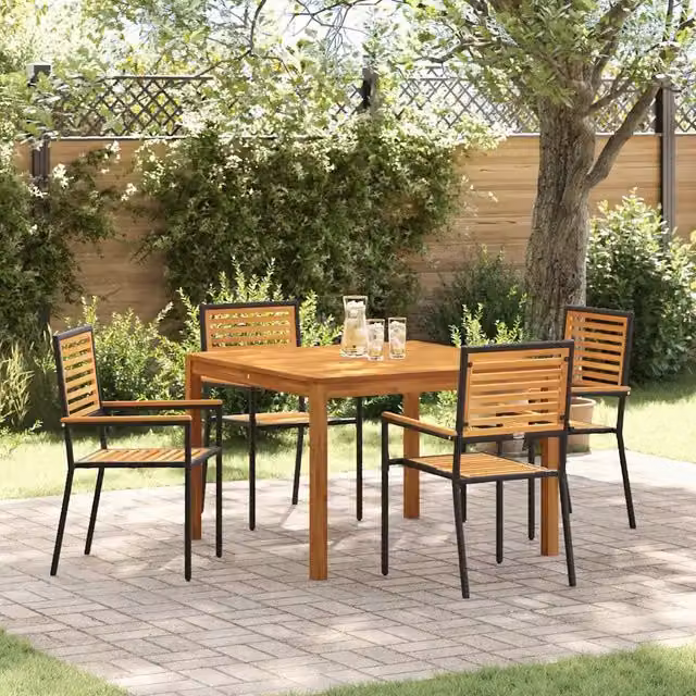 Set da Pranzo per Giardino 5 pz Nero Legno di Acacia Massello 3365532