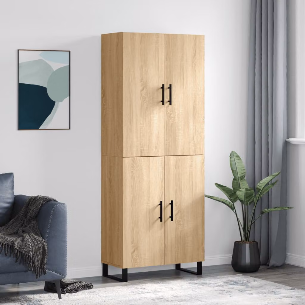 Credenza moderna vidaXL in legno multistrato color rovere sonoma e metallo, L: 69,5 cm, P: 34 cm, H: 180 cm