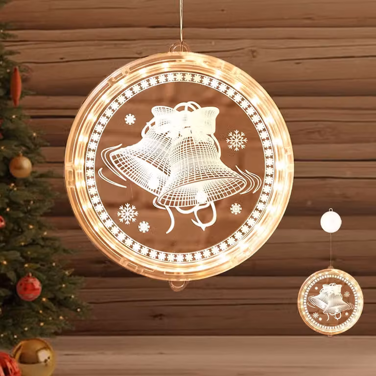 Lampada a sospensione 3D con ventosa, alimentata a batteria, luce bianco caldo, 16 cm, decorazione natalizia