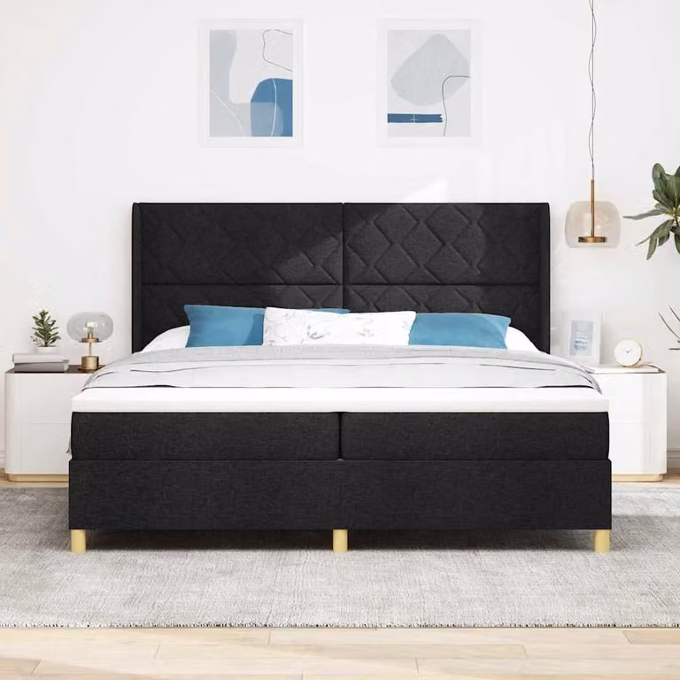 Maison Exclusive - Letto boxspring con testiera nera 200 x 200 cm in tessuto