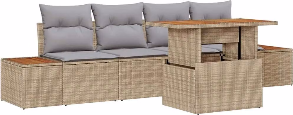 Set Divano da Giardino 5 pcs Beige Poly Rattan