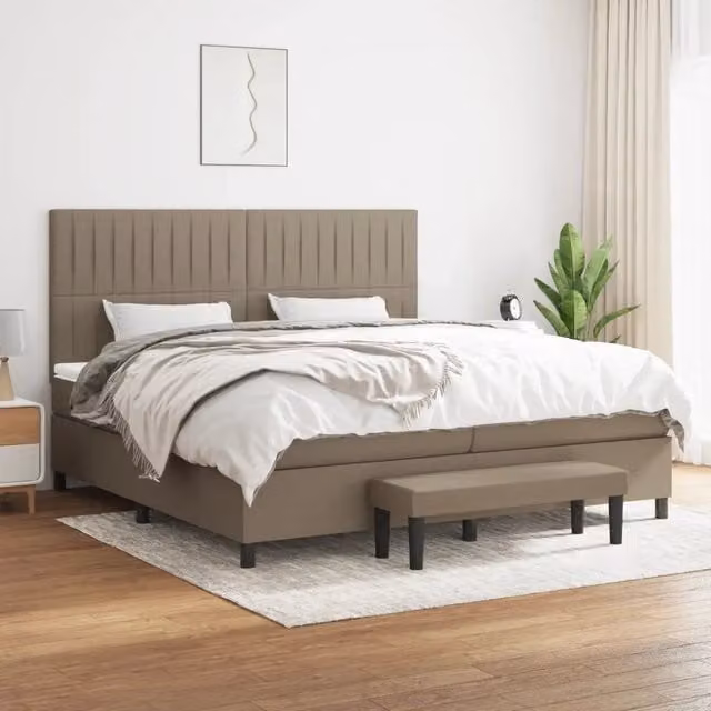 Letto Ibrido con Giroletto a Molle e Materasso vidaXL in Tessuto Beige e Bianco L/P/H: 200 x 200 x 203 cm – 1
