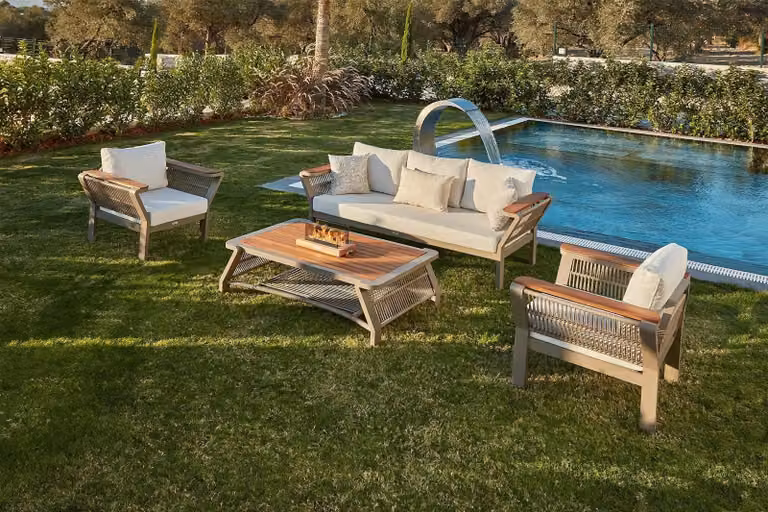 Skye Decor, Vicenza, Set da esterno per relax, Colore cappuccino, 100% polipropilene, Dimensioni: 214 x 69,5 x 77,5 cm