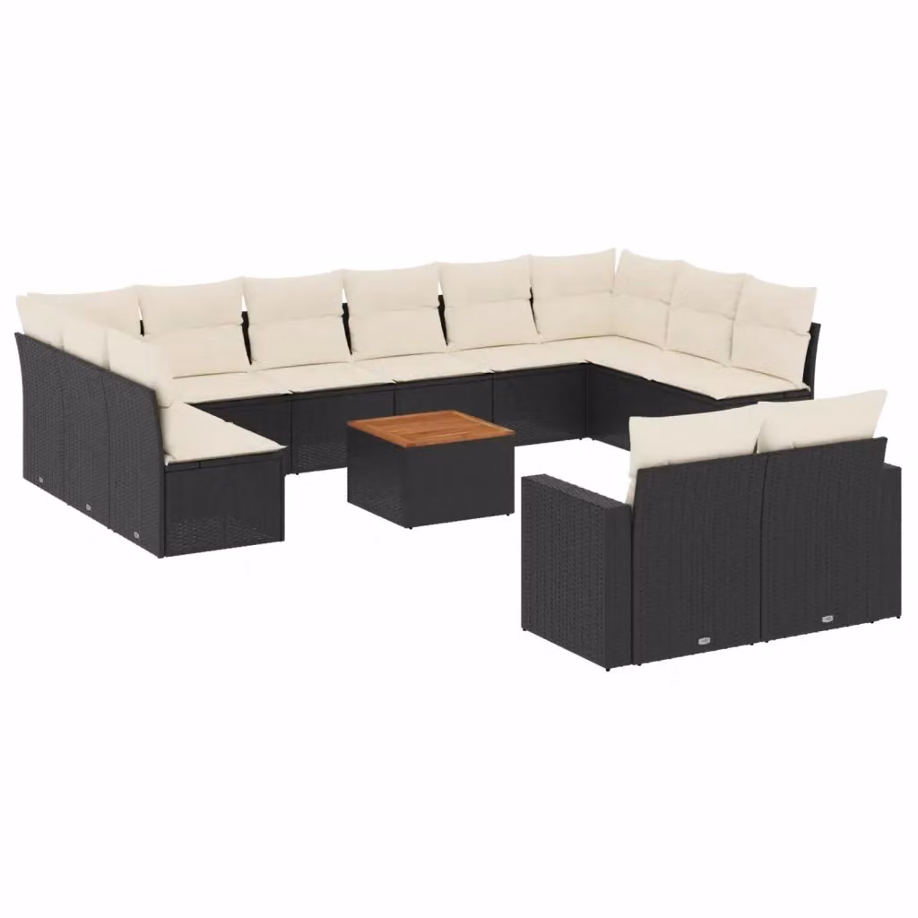 Set di Divani da Giardino a L vidaXL 13pz con Cuscini e Tavolino, Polyrattan e Acciaio Nero – 2