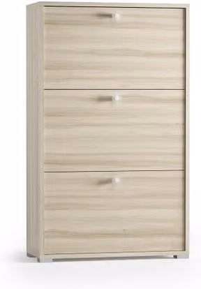 Scarpiera IPERBRIKO con 3 ante a ribalta in finitura Olmo, doppia profondità per 18 paia di scarpe, L 67 x H 147 x P 28 cm