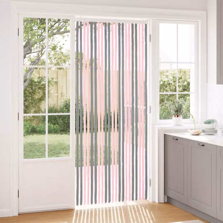 vidaXL Tenda per insetti a strisce in chenille e poliestere, Grigio Argento e Rosa, L: 90 cm, H: 220 cm