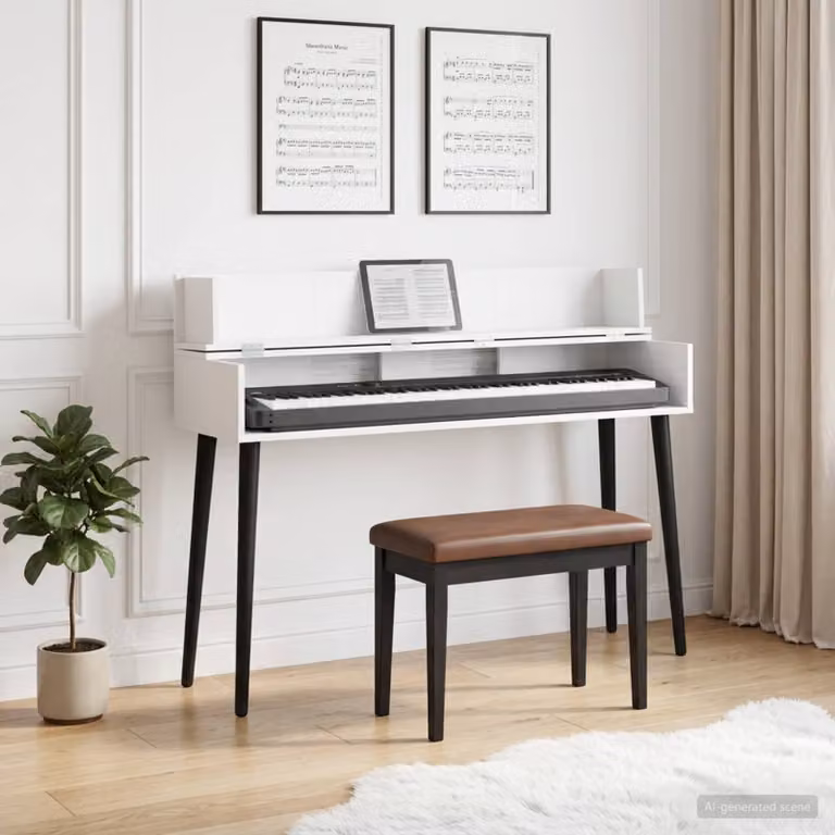 Scrivania da studio moderna vidaXL in legno MDF bianco L 130 x P 40 x H 19,5 cm