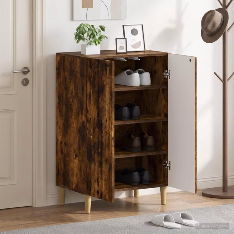 Mobile porta scarpe vidaXL ARNHEM moderno in Rovere Fumo, L: 59,5 cm, P: 39,5 cm, H: 90 cm