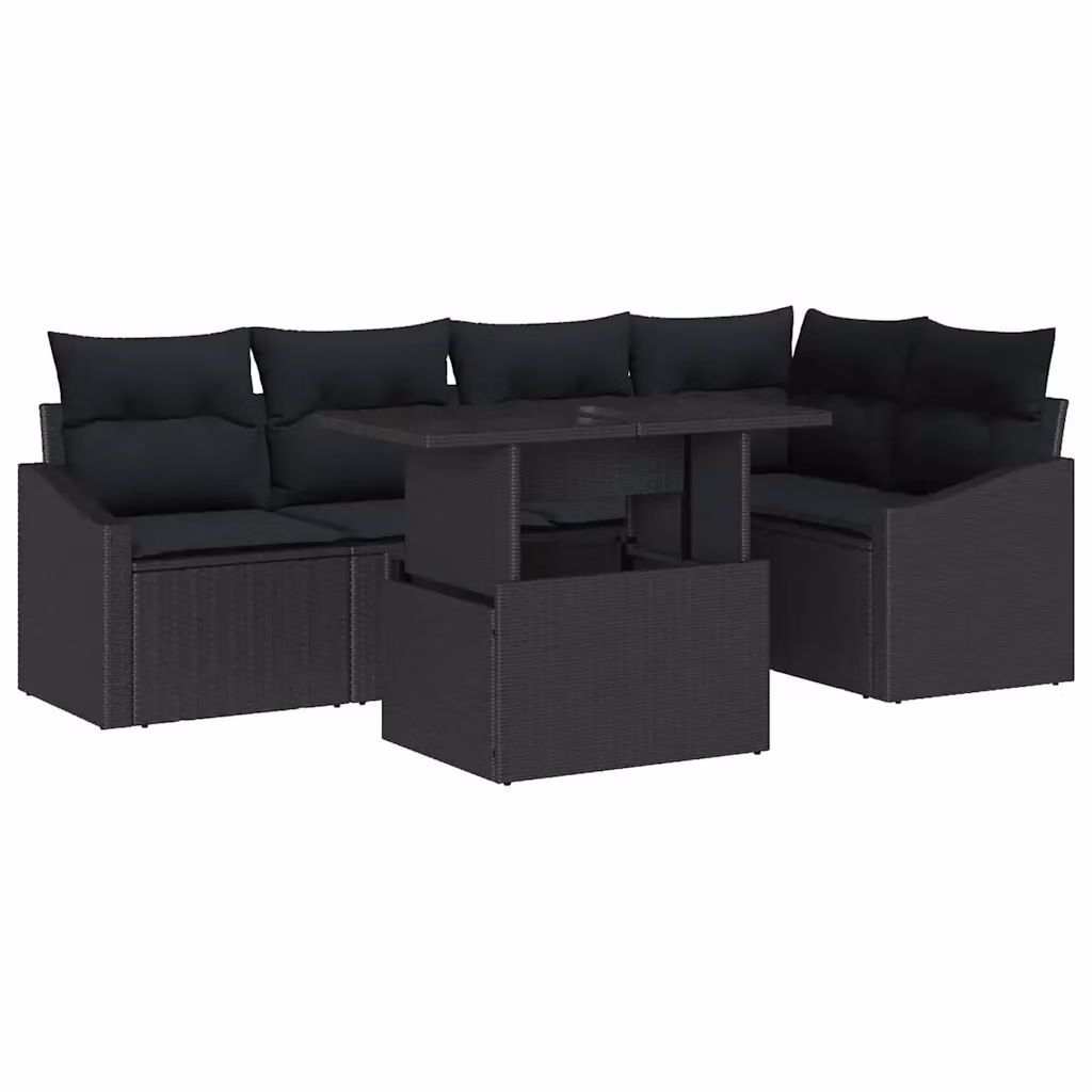 vidaXL Set Divano da Giardino Moderno a L in Metallo Nero con Cuscini e Tavolino da 6 Pezzi – 2