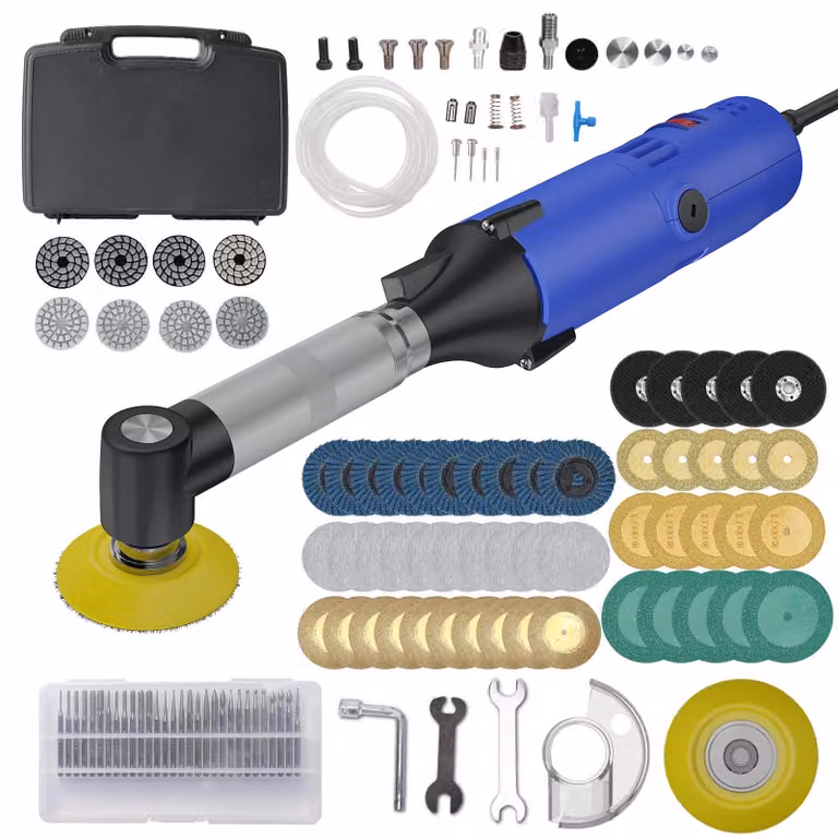 Levigatrice e lucidatrice per piastrelle in Vetroceramica - Levigatrice angolare da 500W - 6 velocità - 220V, spina EU - Testa a 90° con luce - Colore blu