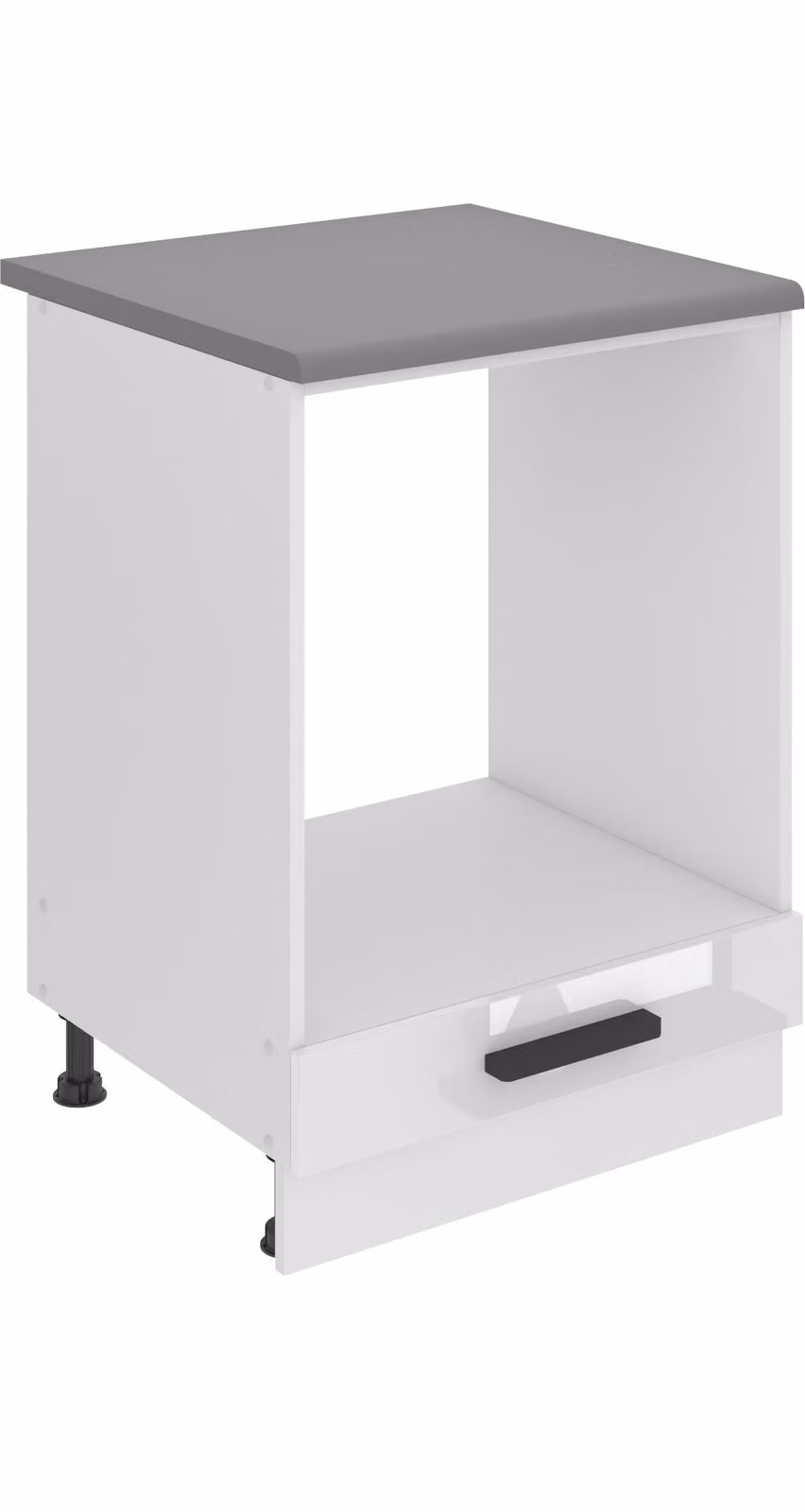 Base da cucina Belini, base da cucina larga 60 cm. Base per cucina SDP con piano di lavoro. Mobile da cucina senza anta, con cassetti, bianco lucido