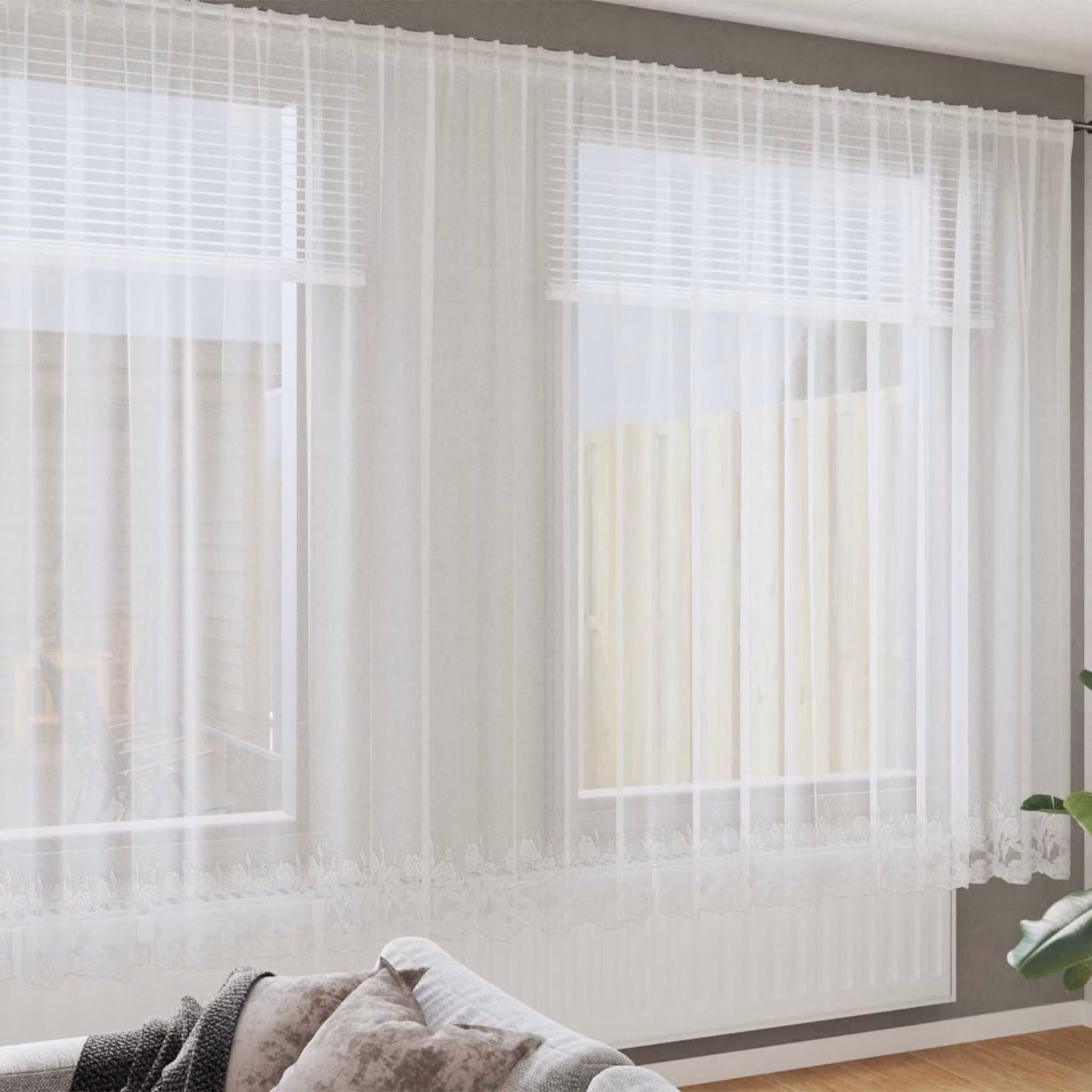 Tenda in pizzo semi-trasparente vidaXL in poliestere bianco L: 750 cm, H: 240 cm