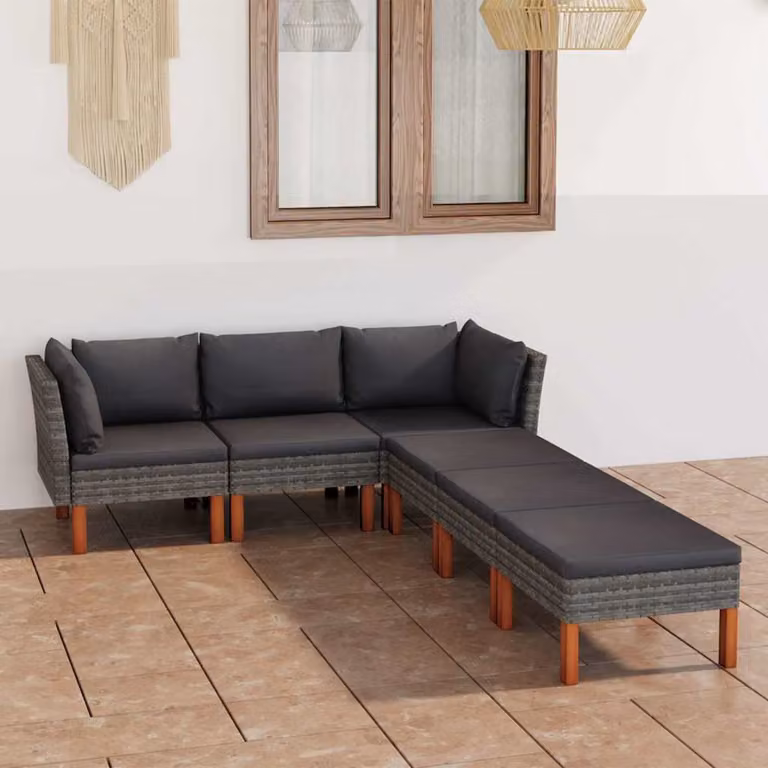 Set di Divani da Giardino vidaXL 6 Pezzi con Cuscini Antracite e Struttura in Metallo e Polyrattan