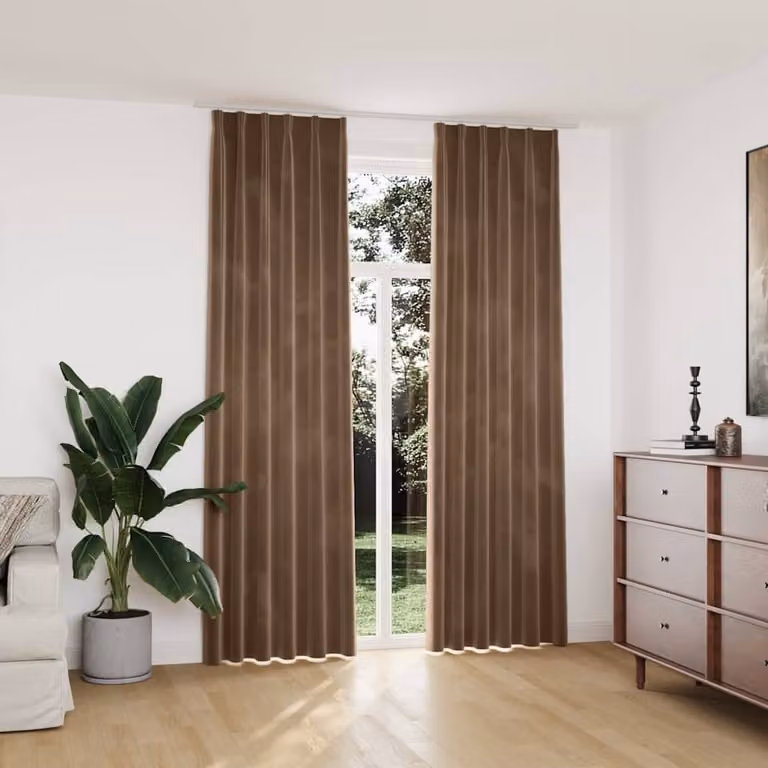 Set di 2 tende oscuranti vidaXL in velluto beige con ganci, L 140 cm x H 245 cm