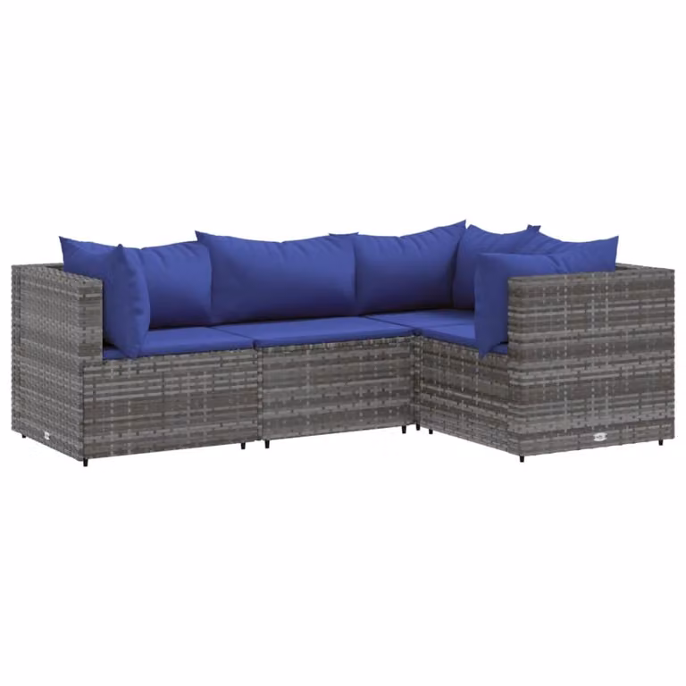 Set Divani da Giardino 4 pz con Cuscini in Polyrattan Grigio