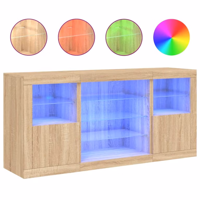 Credenza con Luci LED Rovere Sonoma 142,5x37x67 cm