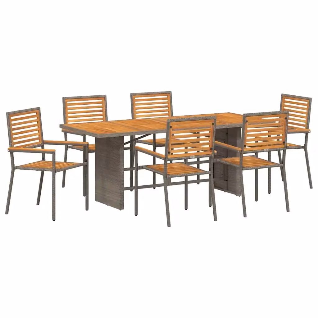 Set da pranzo per giardino e terrazza vidaXL in polyrattan e legno di acacia, 7 pezzi, Grigio e Marrone – 2