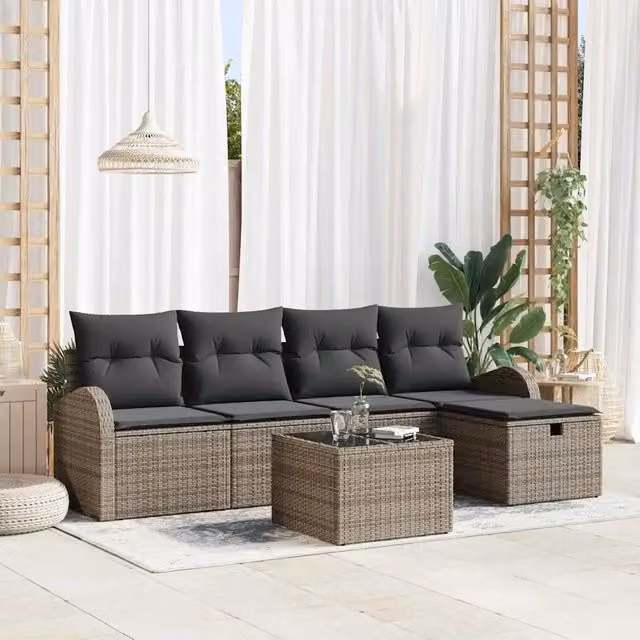 Set Divano da Giardino 6 pz Grigio polyrattan 3360400