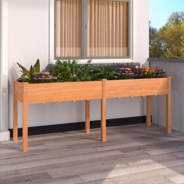 Fioriera con fodera vidaXL in legno massello marrone L: 203 cm, P: 53 cm, H: 76 cm