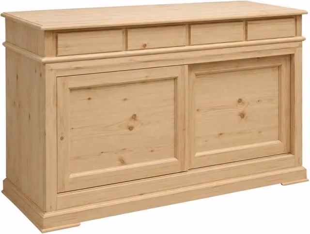 Credenza Mobili 2G in legno di pino grezzo con 2 porte scorrevoli e 4 cassetti L: 180 cm, P: 48 cm, H: 100 cm – 2