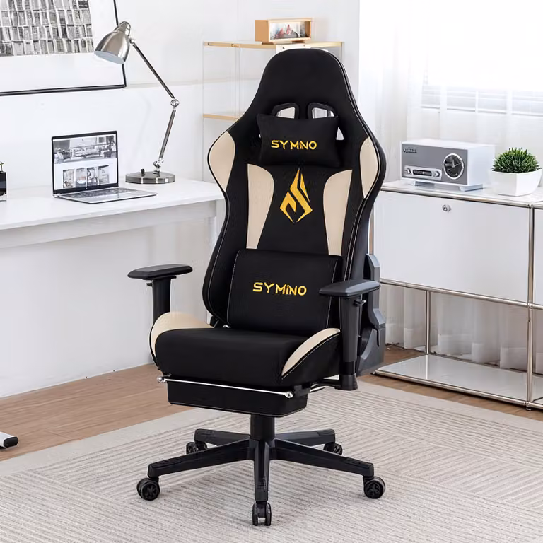 Sedia da gaming – Sedia da ufficio con schienale regolabile da 90 a 167 gradi, supporto lombare e poggiapiedi – Nera/Beige