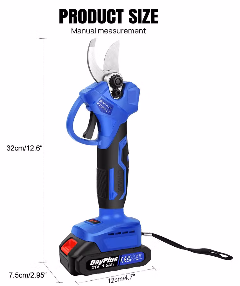 Forbice elettrica da giardino - Potatore a batteria - Motore brushless - 1500 W - 2 batterie da 1,5 Ah - Lame in metallo - Blu