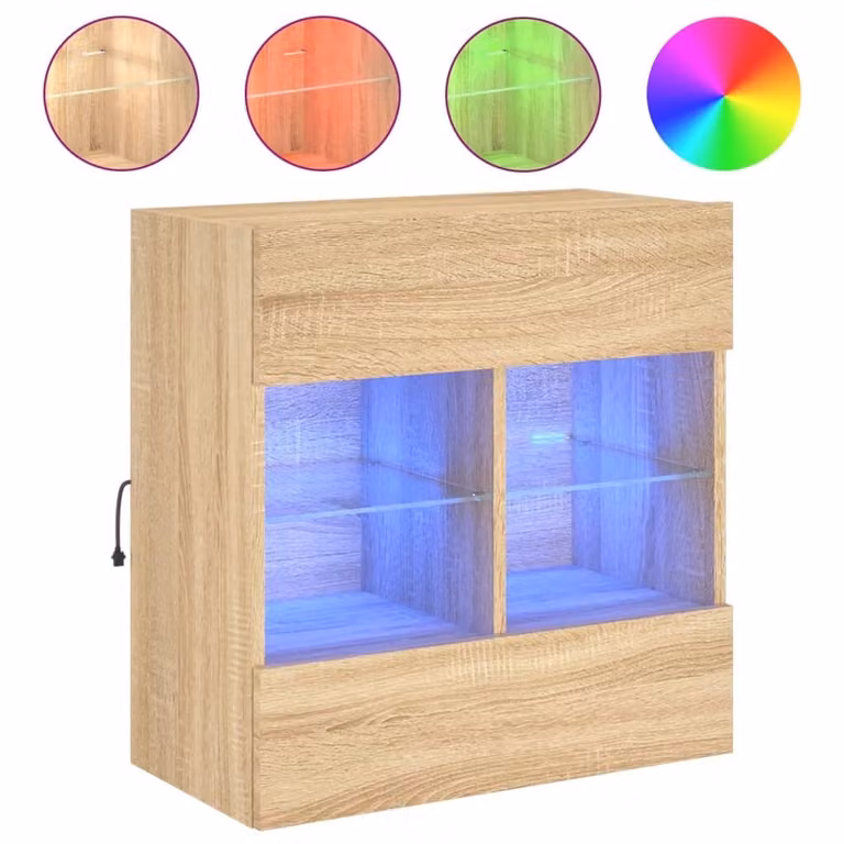 Mobile TV a Parete con Luci LED Rovere Sonoma 58,5x30x60,5 cm