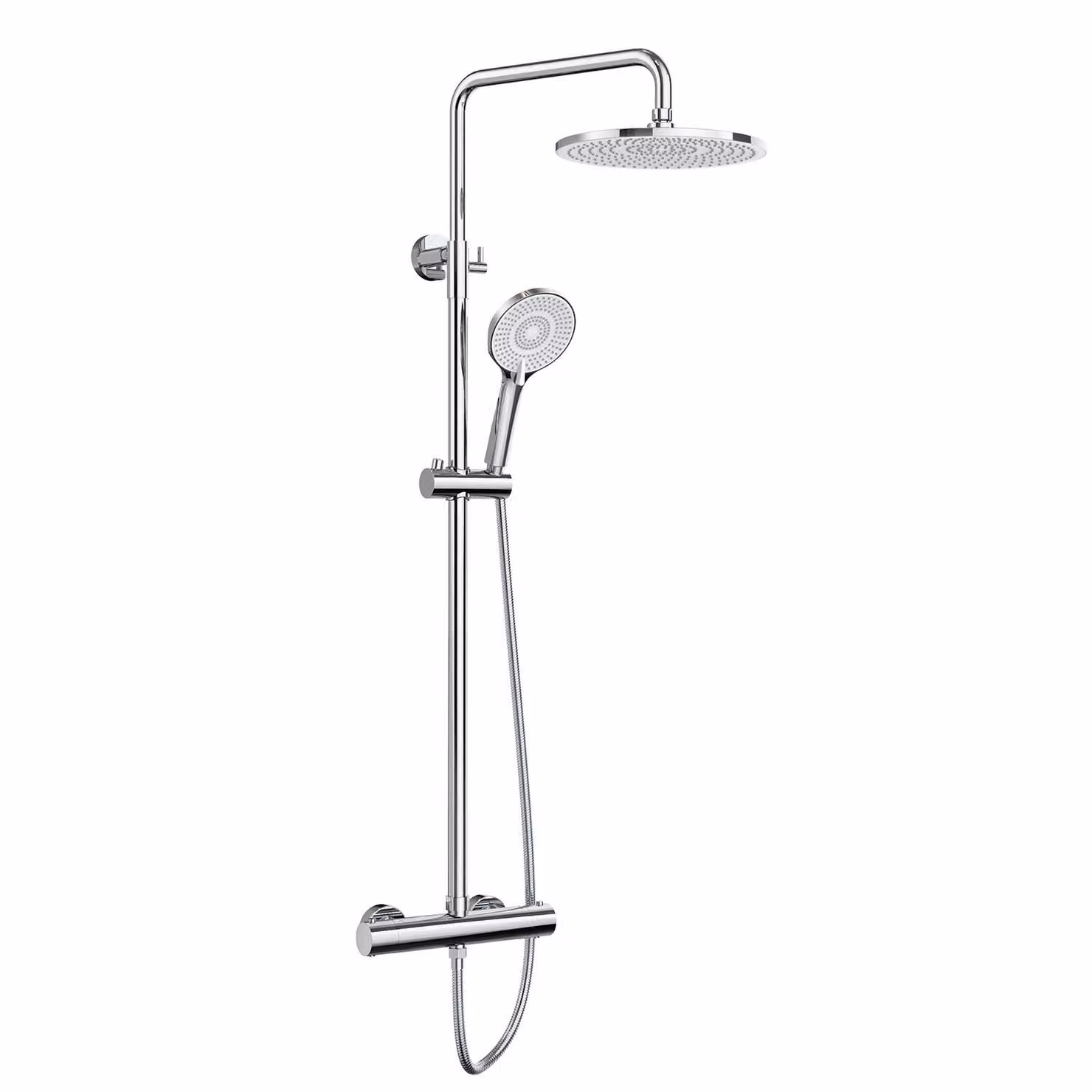 Sistema doccia Rainsworth con termostato, doccia a pioggia rotonda in ABS da 25 cm, soffione a 3 modalità di getto, set doccia 92-126 cm, cromo