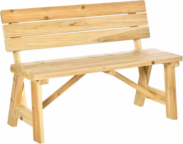 Panchina da Giardino in Legno di Abete con Design Rustico, Colore Marrone e Beige, L: 220 cm, P: 56 cm, H: 80 cm