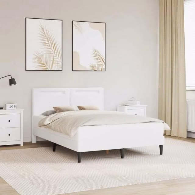 Letto moderno vidaXL con testiera in similpelle bianco, dotato di illuminazione sottostante e porte di ricarica USB, L/P/H: 120 x 200 x 96 cm