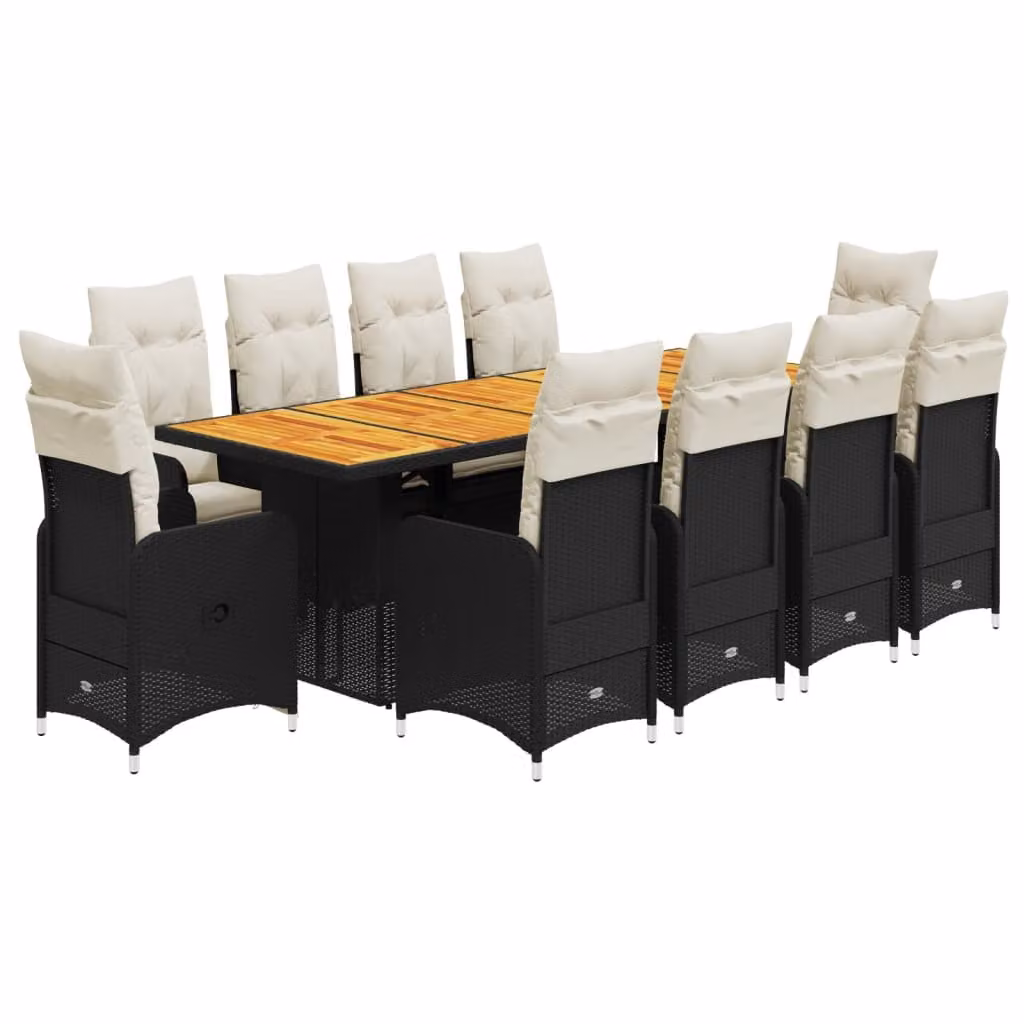 Set da Bistrò da Giardino 11 pz con Cuscini Nero in Polyrattan