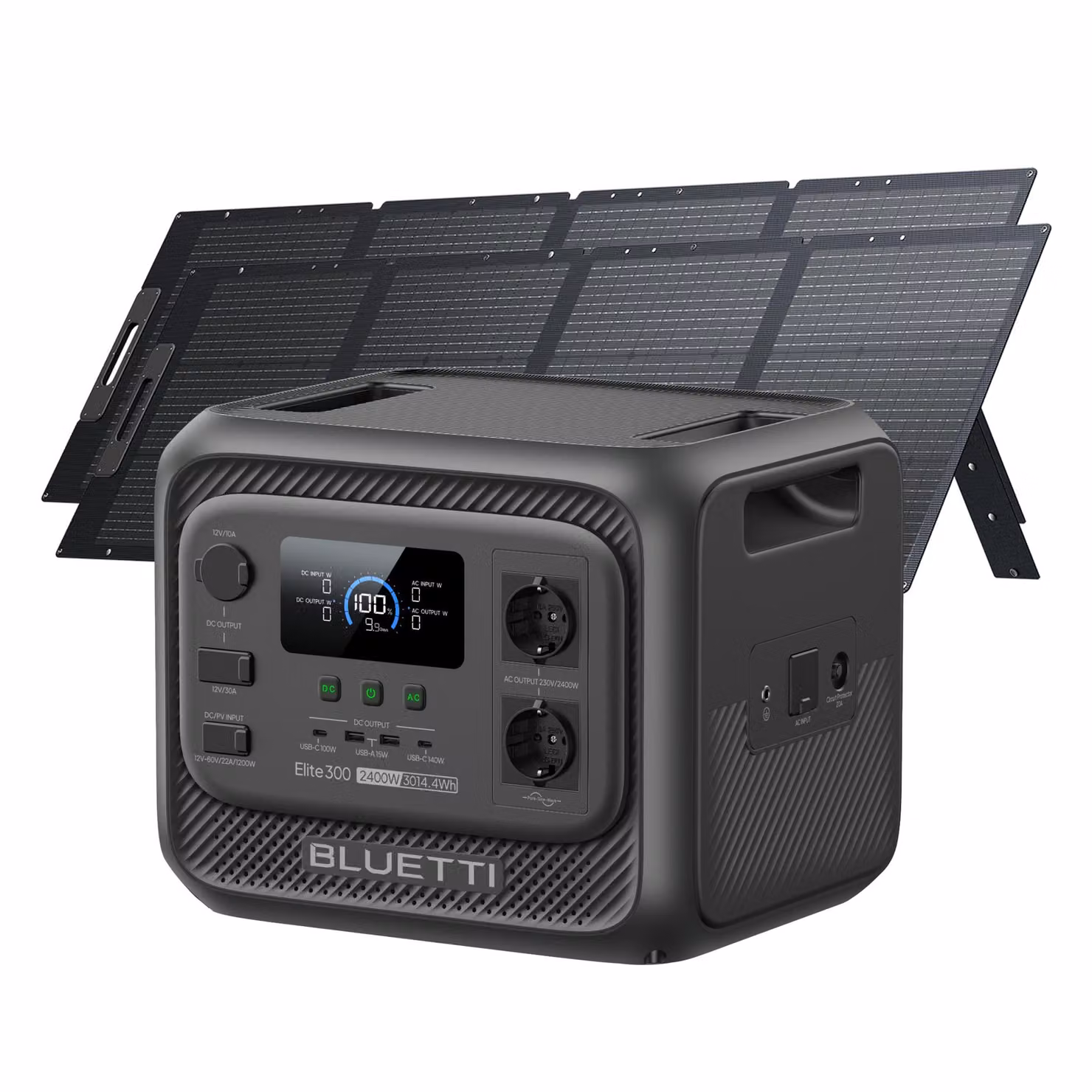 Centralina di alimentazione BLUETTI Elite 300 con 2 pannelli PV200, capacità di 3014 Wh, ideale per camper e uso domestico
