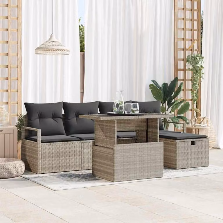 Maison Exclusive - Set da giardino composto da 6 pezzi, divano in rattan sintetico color grigio chiaro