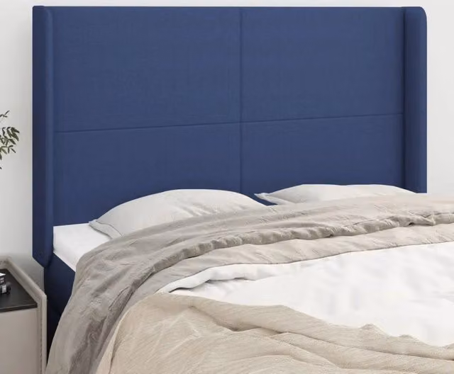 Testiera con orecchie Design Mania in tessuto blu L: 147 cm, P: 16 cm, H: 118/128 cm