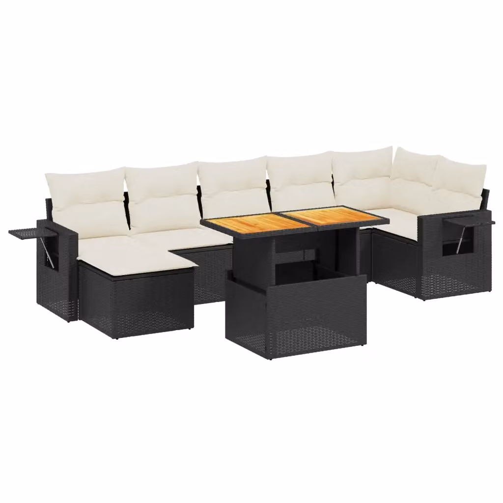 vidaXL Set Divani da Giardino a L in Polyrattan Nero con Cuscini e Tavolino da Caffè – 2