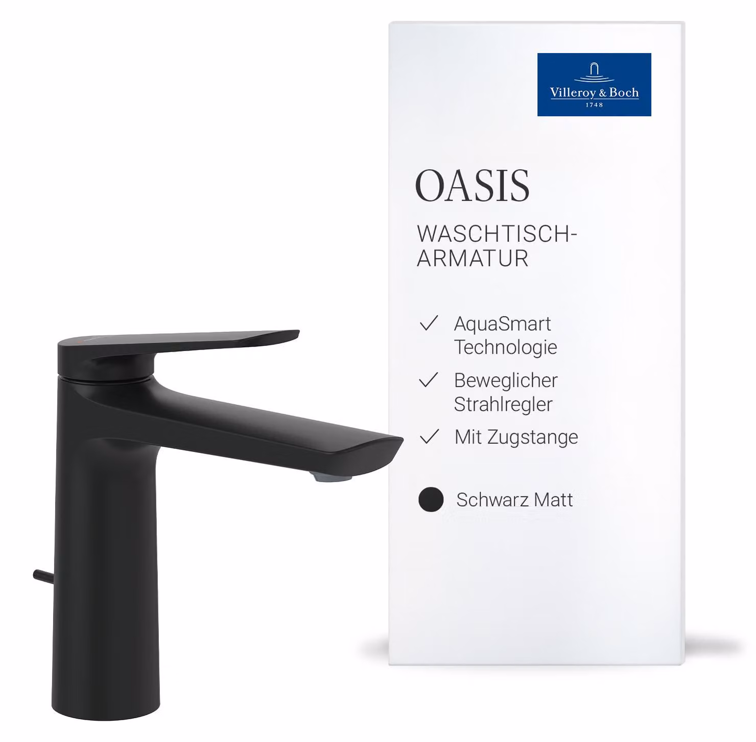 Miscelatore per lavabo Villeroy & Boch Oasis, con asta di comando, 114 mm – Nero