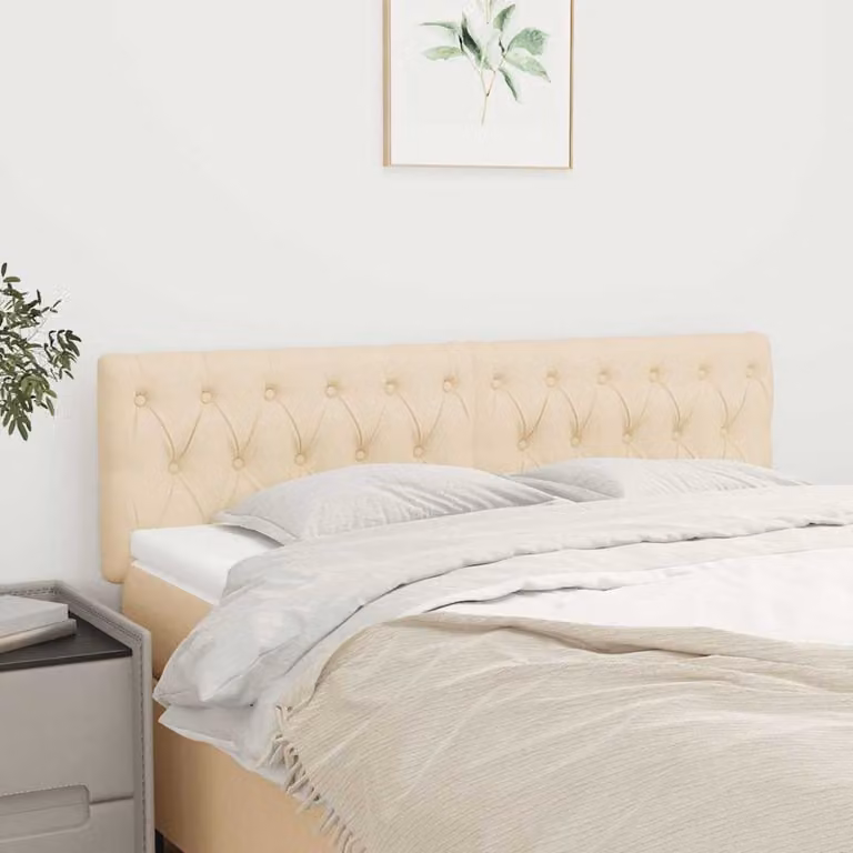 Testiera per letto vidaXL in tessuto beige con struttura in legno, L: 160 cm, P: 7 cm, H: 78/88 cm