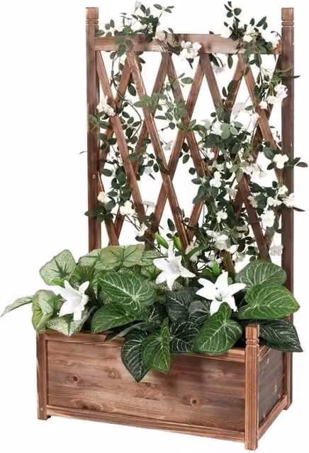 Vaso per piante con sistema di sostegno - Vaso per fiori - 116x63x35 Cm - Legno/Bruno