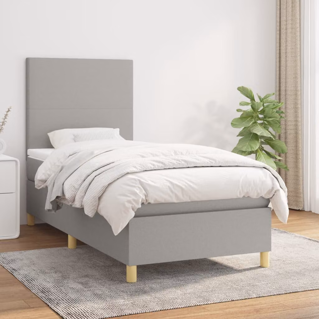 vidaXL Letto Ibrido con Giroletto a Molle e Materasso a Tasche Grigio Chiaro e Bianco L/P/H: 90 x 200 cm