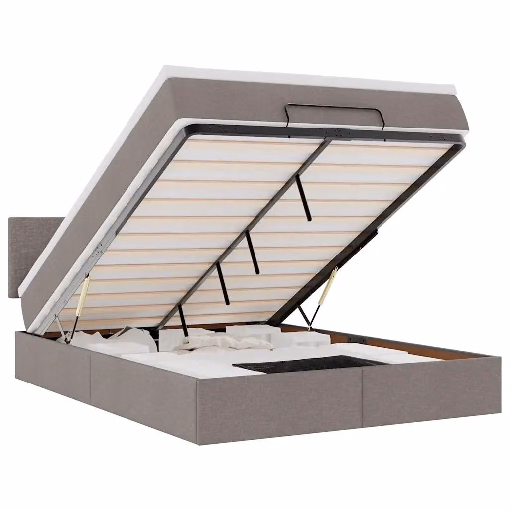 Pouf Letto con Materasso vidaXL in Tessuto con LED e Porta USB, Colore Tortora, L: 140 cm, P: 193 cm, H: 88 cm – 2