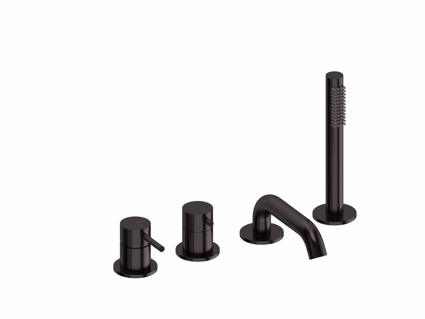 SANYCCES LOOP Rubinetteria da bordo vasca a 4 fori con deviatore, bocchetta vasca, doccetta e flessibile, nero opaco
