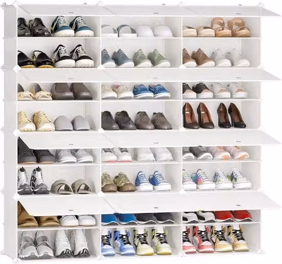 Organizzatore di Scarpe multifunzionale - 24 Paia - Bianco Latte - Plastica e Metallo