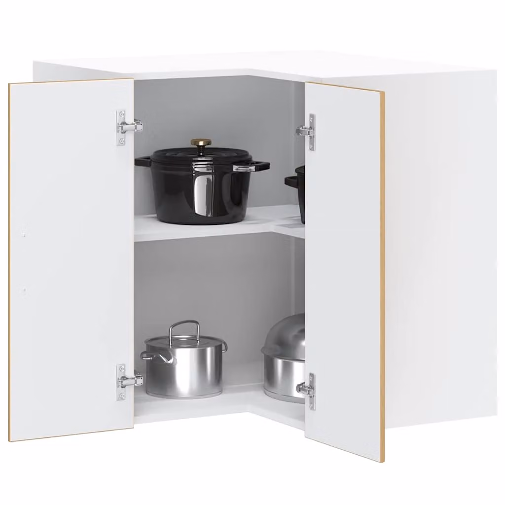 Pensile da cucina ad angolo moderno vidaXL in MDF bianco e marrone con ante a battente e ripiani interni