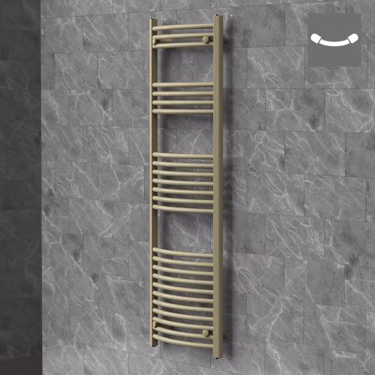 Asciugamani radiante LuxeBath Sahara, 500x1500 mm, beige. Radiatore per bagno con attacco laterale, asciugamani radiante curvo, porta asciugamani, radiatore da parete per bagno