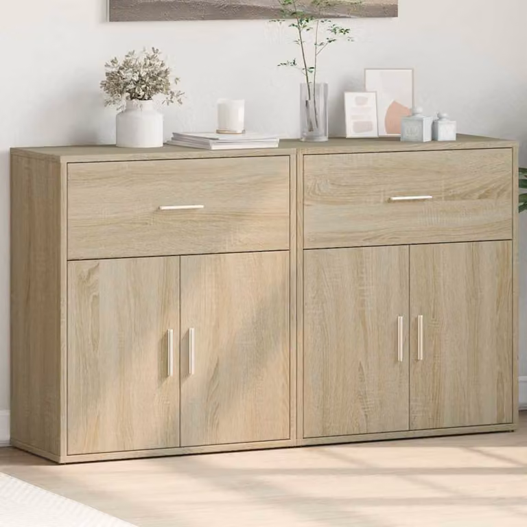 Set di 2 credenze vidaXL in legno multistrato e MDF, colore rovere sonoma, L 60 cm x P 31 cm x H 70 cm