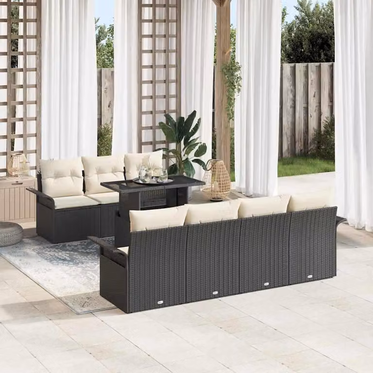 Maison Exclusive - Set da giardino composto da 8 pezzi. Colore: nero. Materiale: rattan sintetico