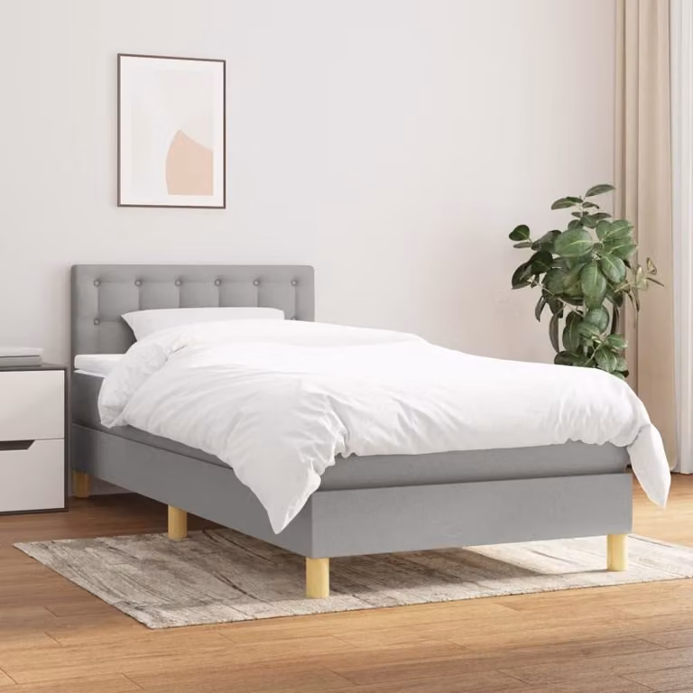 The Living Store Letto a molle con materasso grigio chiaro 90x190 cm in tessuto