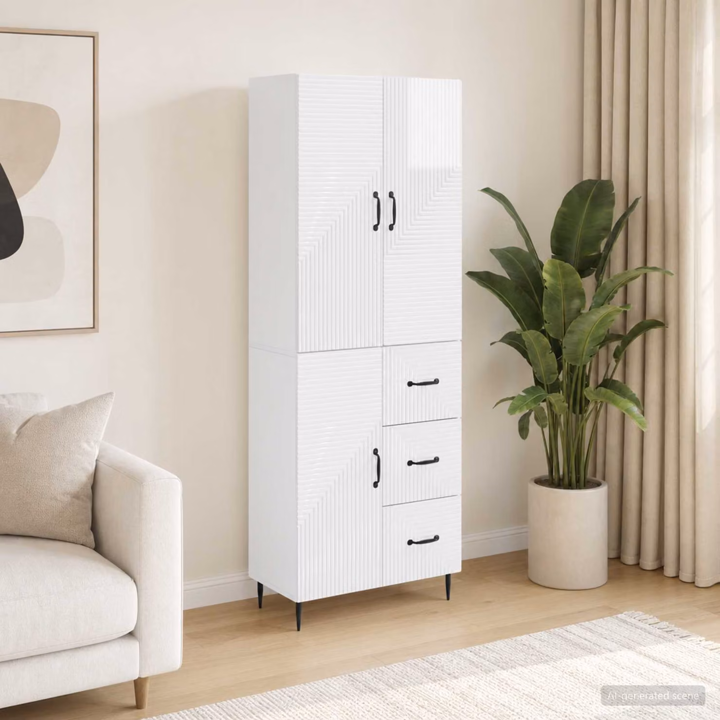 Set di 2 armadi da parete vidaXL bianchi lucidi in legno e MDF con ante a battente e ripiani interni L/P/H: 89,5 x 34,5 x 66,0 cm