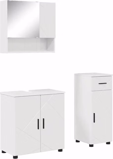 Set di mobili per il Bagno | Armadio da bagno con cassetto 3 pz Bianco Lucido